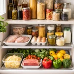 Pantry staples arranged with unlabeled containers for fast dinners