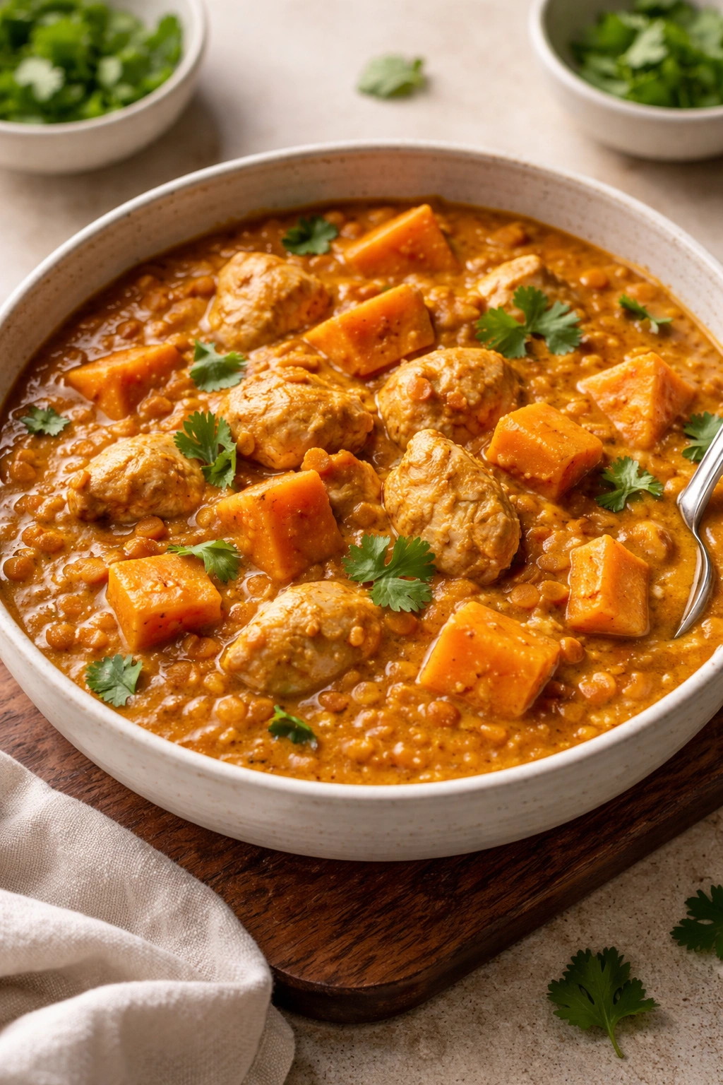 Curry with red lentils in sauce